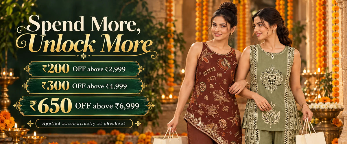 Spend More, Unlock More. ₹200 off above ₹2,999, ₹300 off above ₹4,999, ₹650 off above ₹6,999. Applied automatically at checkout.
