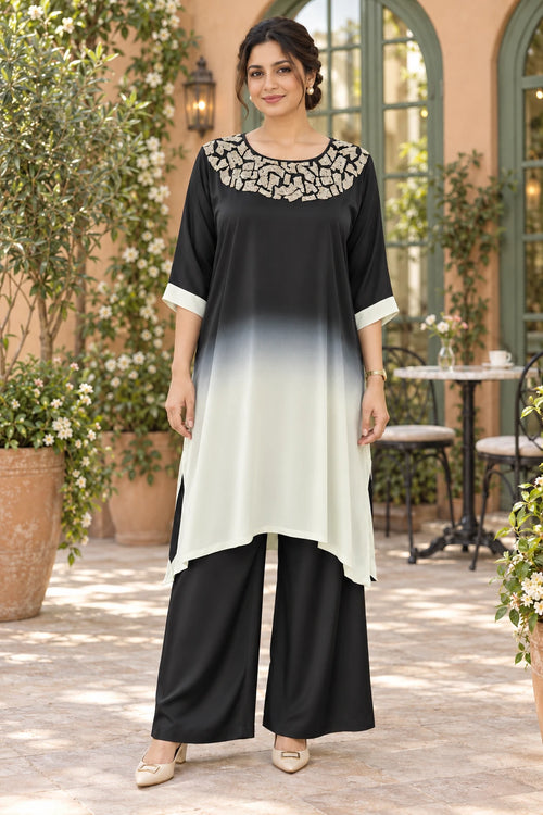Black ombre contemporary co-ord, front view