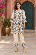 Ivory & blue floral embroidery co-ord, front view