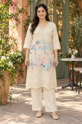 Cream floral print & lace co-ord, front view